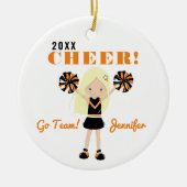 両面かわいいブロンドのチアリーダーのクリスマスセラミ セラミックオーナメント (正面)