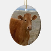 両面かわいらしい西部の赤い牛牛 セラミックオーナメント (右)