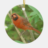 両面のオスのカーディナルとメスのカーディナルがいるクリスマス セラミックオーナメント (正面)