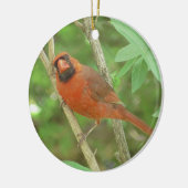 両面のオスのカーディナルとメスのカーディナルがいるクリスマス セラミックオーナメント (左)