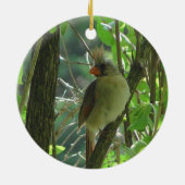 両面のオスのカーディナルとメスのカーディナルがいるクリスマス セラミックオーナメント (裏面)