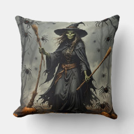 両面の怖い魔女とスケルトン男 クッション