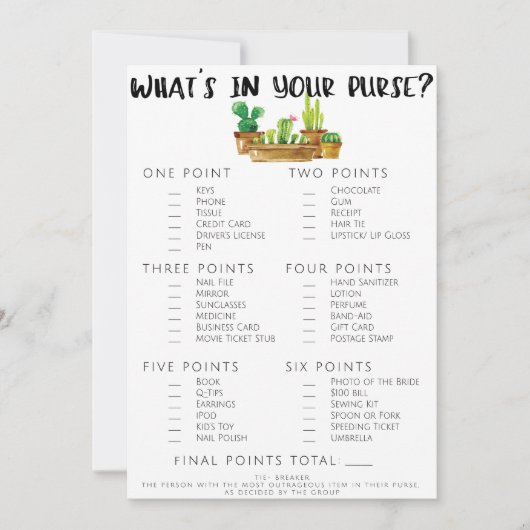 両面の素朴なカクスタス ブライダルシャワーゲーム (正面)