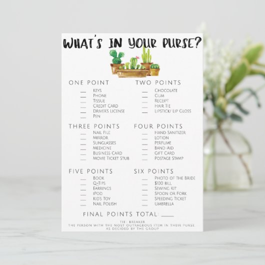 両面の素朴なカクスタス ブライダルシャワー ゲーム (スタンド正面)