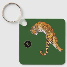 両面の若い、野生と自由のタイガーモノグラムグリーン キーホルダー