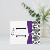 両面の黒、白、紫のダマスクのテーブル番号 ポストカード (スタンド正面)