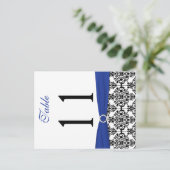 両面の黒、白、青のダマスクのテーブル番号 ポストカード (スタンド正面)