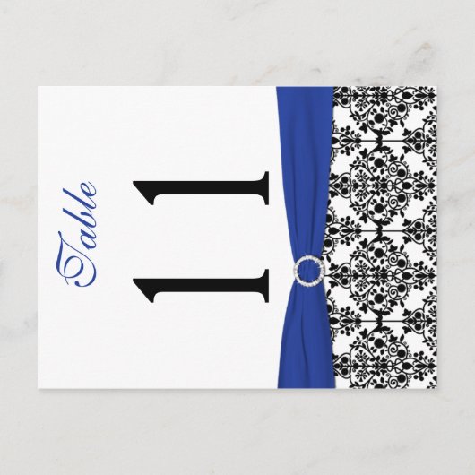 両面の黒、白、青のダマスクのテーブル番号 ポストカード (正面)