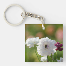 (両面の) Keychainの花分野Flwrを平方して下さい キーホルダー