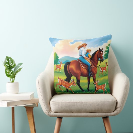 両面まくら：母、子、鹿 クッション (椅子)