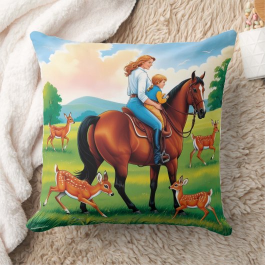 両面まくら：母、子、鹿 クッション (ブランケット)