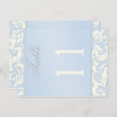 両面アイボリーと青ダマスクのテーブル番号 ポストカード (正面/裏面)
