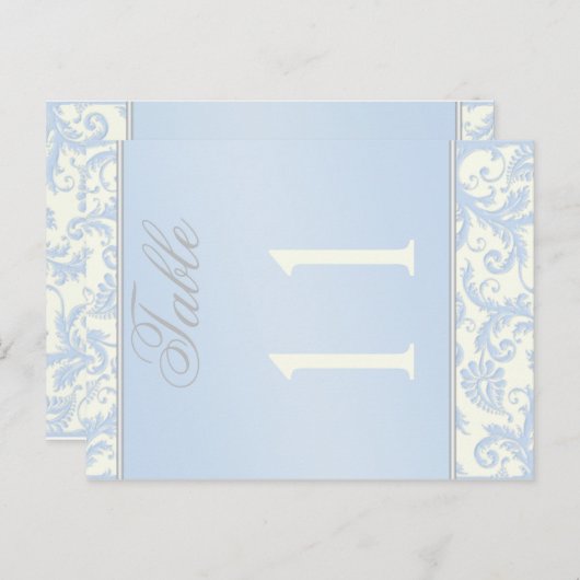 両面アイボリーと青ダマスクのテーブル番号 ポストカード (正面/裏面)
