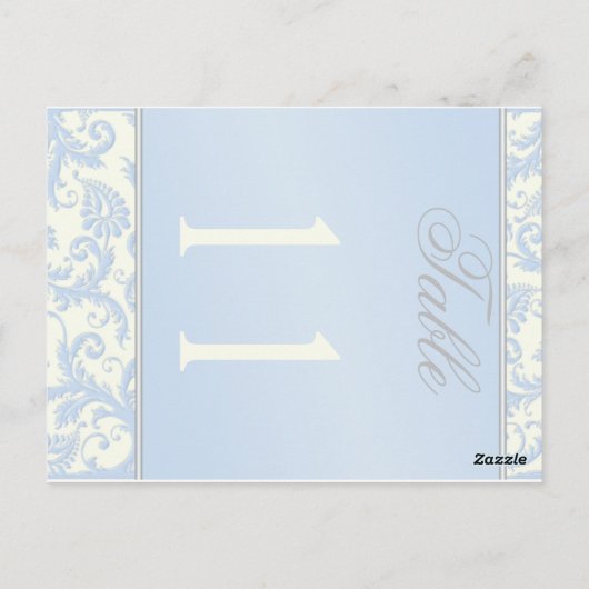両面アイボリーと青ダマスクのテーブル番号 ポストカード (裏面)