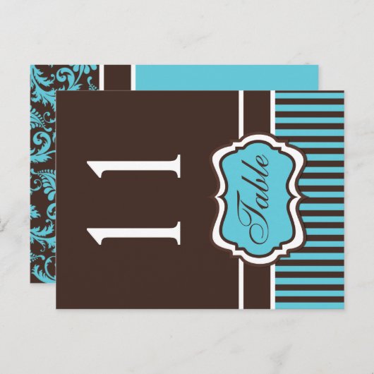 両面アクアと茶色のダマスクのテーブル番号 ポストカード (正面/裏面)