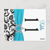 両面アクアブルー、ブラック、ホワイトダマスク テーブルナンバー (裏面)