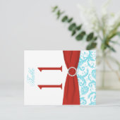 両面アクア、赤、白のダマスクのテーブル番号 ポストカード (スタンド正面)