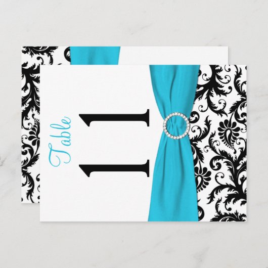 両面アクア、黒、白のダマスクのテーブル番号 ポストカード (正面/裏面)