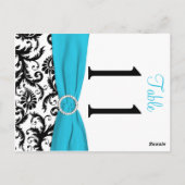 両面アクア、黒、白のダマスクのテーブル番号 ポストカード (裏面)