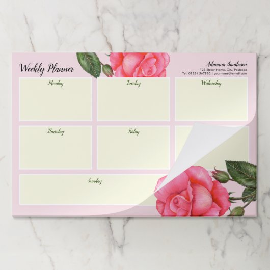 両面ウィークリープランナー水彩ピンクローズ ペーパーパッド (折り畳み)