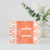 両面オレンジ色と白色のダマスクのテーブル番号 ポストカード (スタンド正面)