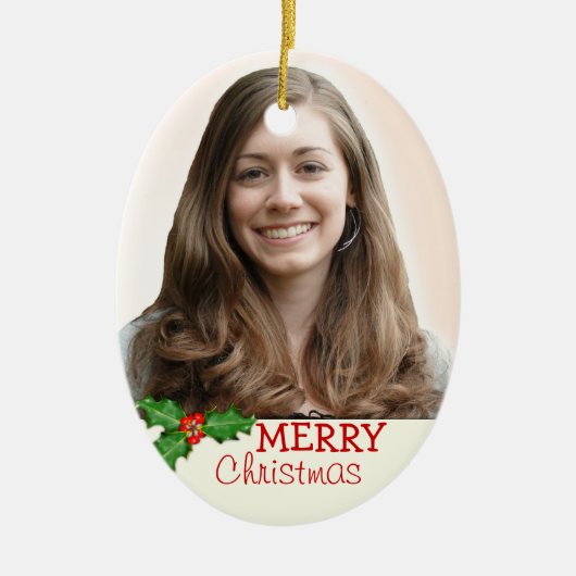 両面オーバルクリスマスフォトオーナメント セラミックオーナメント (正面)