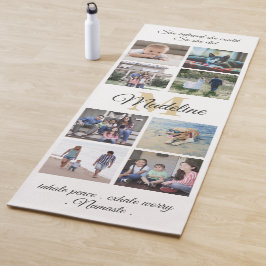 両面カスタムマントラホワイト&金ゴールドモノグラムフォト ヨガマット