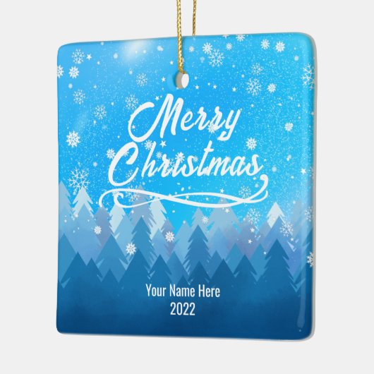 両面カスタム雪・森メリークリスマス セラミックオーナメント (左)