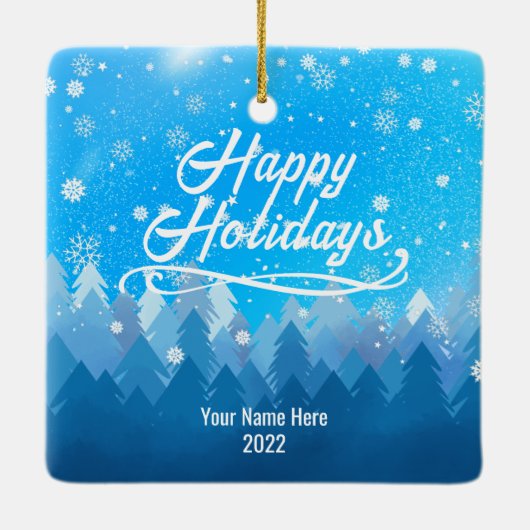 両面カスタム雪・森メリークリスマス セラミックオーナメント (裏面)