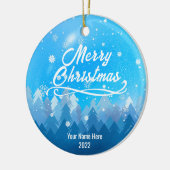 両面カスタム雪・森メリークリスマス セラミックオーナメント (左)