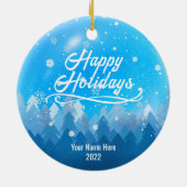 両面カスタム雪・森メリークリスマス セラミックオーナメント (裏面)