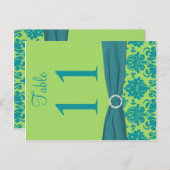 両面グリーンとターコイズダマスクのテーブル番号 ポストカード (正面/裏面)