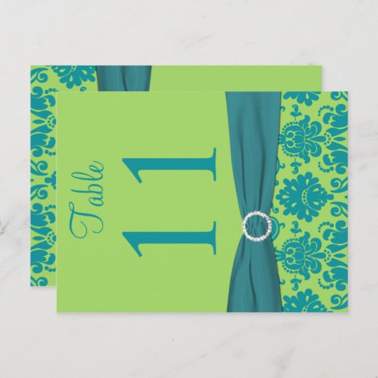 両面グリーンとターコイズダマスクのテーブル番号 ポストカード (正面/裏面)