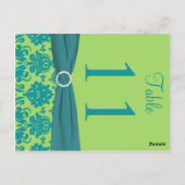 両面グリーンとターコイズダマスクのテーブル番号 ポストカード (裏面)