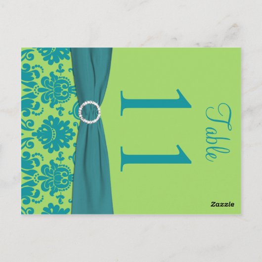 両面グリーンとターコイズダマスクのテーブル番号 ポストカード (裏面)