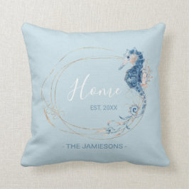 両面コースタルウォーターカラーシーホースカスタムTh クッション