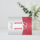 両面コーラルピンクとグレーのフローラテーブル番号 ポストカード (スタンド正面)