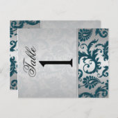 両面シルバーおよびティール(緑がかった色)ダマスクIIテーブル番号 ポストカード (正面/裏面)