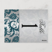 両面シルバーおよびティール(緑がかった色)ダマスクIIテーブル番号 ポストカード (裏面)