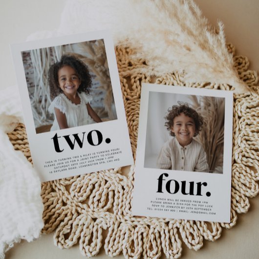 両面ジョイントフォト誕生日- Boy Girl 招待状