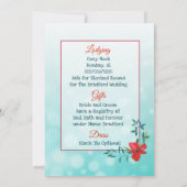 両面ティール（緑がかった色）&レッドフラワー結婚式招待状 招待状 (裏面)