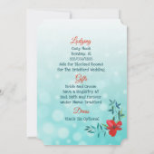 両面ティール（緑がかった色）&レッドフラワー結婚式招待状 招待状 (裏面)