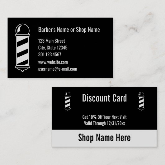 両面テンプレート白黒理容師ショップ割引 名刺 (正面/裏面)