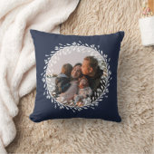 両面ネイビーブルーフローラリースファミリーフォト クッション (ブランケット)