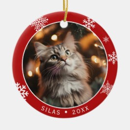 両面ネコの写真のクリスマス記念オーナメント セラミックオーナメント