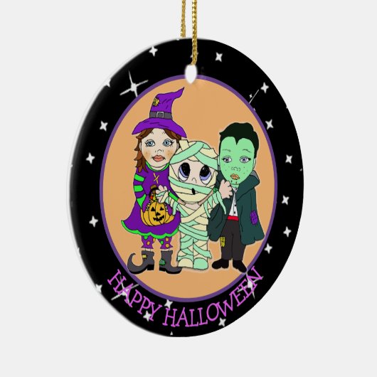 両面ハロウィンの子供とこうもり記念 セラミックオーナメント (右)