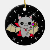 両面ハロウィーンこうもりとトリックまたは治療 セラミックオーナメント (正面)