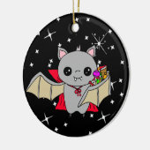 両面ハロウィーンこうもりとトリックまたは治療 セラミックオーナメント (左)