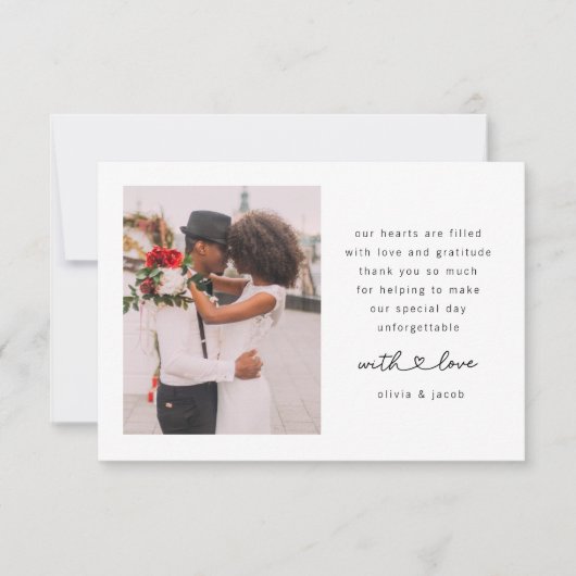 両面ハートスクリプトフォト結婚ズ サンキューカード (正面)