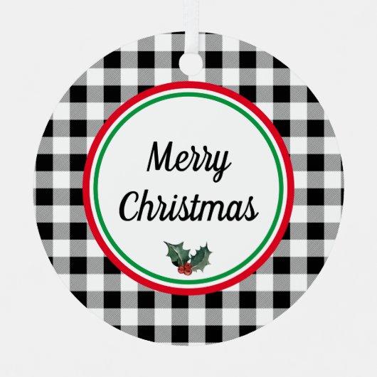 両面バッファローカスタムチェックメリークリスマス メタルオーナメント (正面)